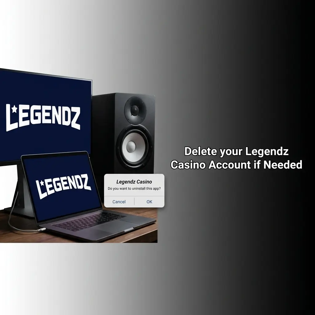 Legendz Casino account deletion steps showing close account option in settings for self-exclusion or permanent removal
