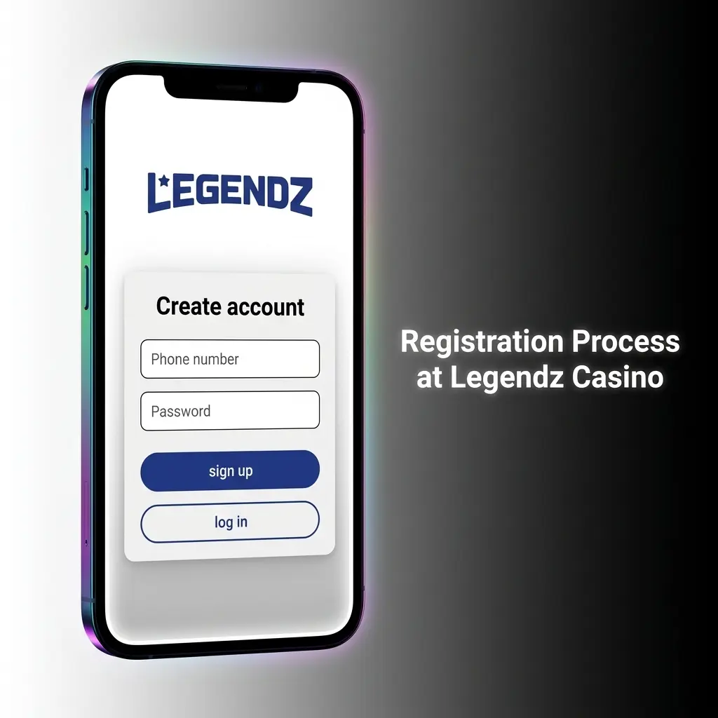 Legendz Casino registration form steps showing account setup process to claim 100% match bonus up to 1000 USD
